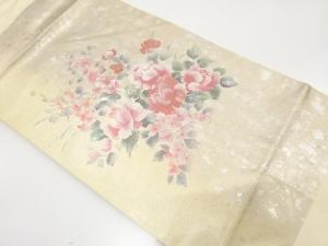 引箔螺鈿　草花模様　名古屋帯